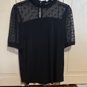 Adrianna Papell Black Lace Short Sleeve Tee